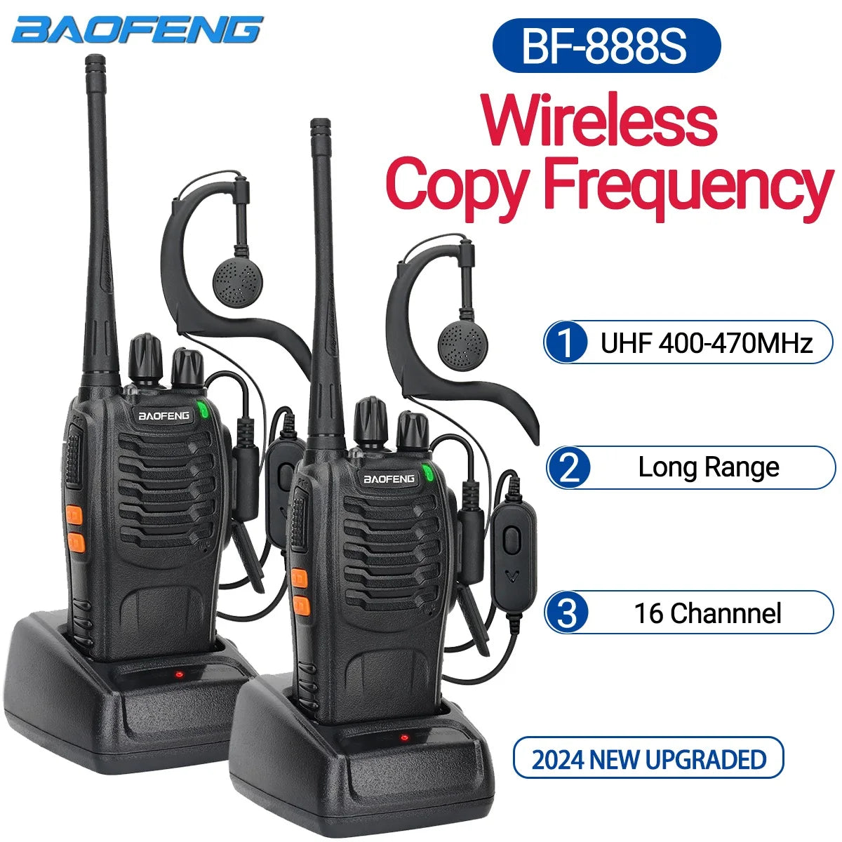 2PCS New Baofeng BF-888S Pro Upgrade Walkie Talkie Wireless Copy Frequency Long Range Portable BF888S Ham Two Way Radio Hunting