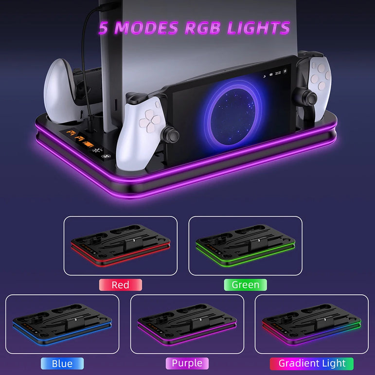 For PS5 Slim Cooling Stand PS5 cooling StationRGB Charging Base Dual Controller Charger Dock Station for PS5/PS5 Slim Accsessory
