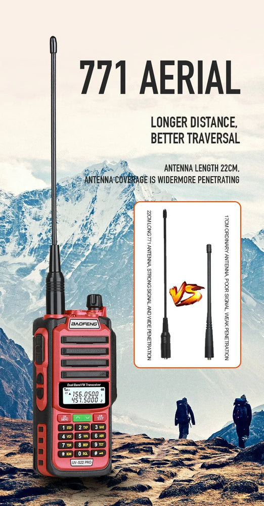 Baofeng UV-S22 PRO V2 IP68 Waterproof Walkie Talkie Dual Band 136-174/400-520MHz Ham Radio 10W Power 50KM Range 128CH FM Radio