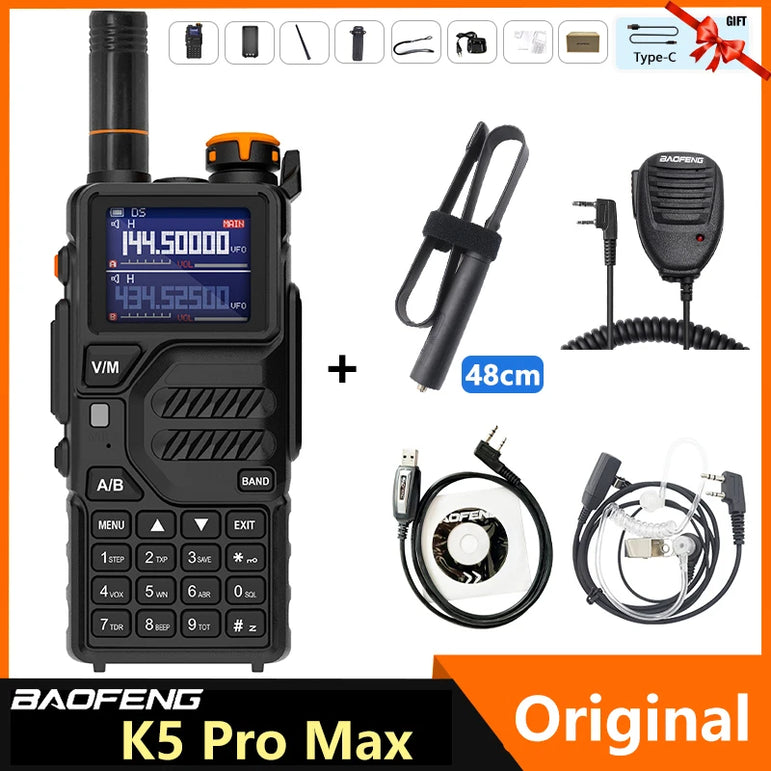 Baofeng K5 Pro Max Walkie Talkie 12W High Capacity UHF VHF AM FM Two Way Radio UVK5 Full Band LCD Noise Reduction DTMF Ham Radio