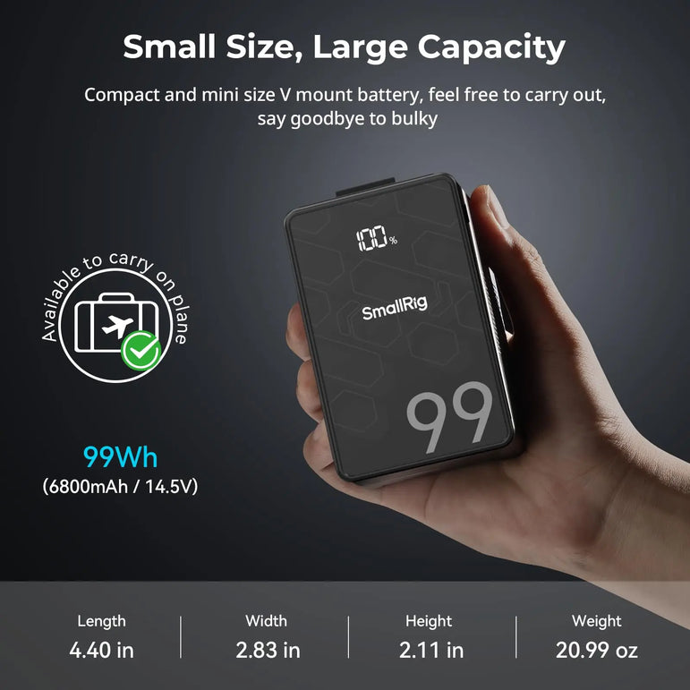 SmallRig VB99 SE V Mount Battery 99Wh/6800mAh Mini V-Lock Battery with 65W USB-C PD Fast Charging for Camera Monitor Video Light