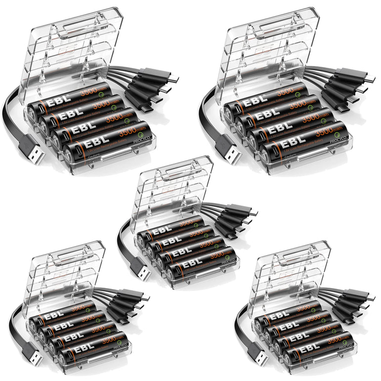 EBL Rechargeable 1.5V AA 3500mWh Lithium Batteries with USB Cable Li-ion Battery 1600+ Cycles For Remote Control Toy
