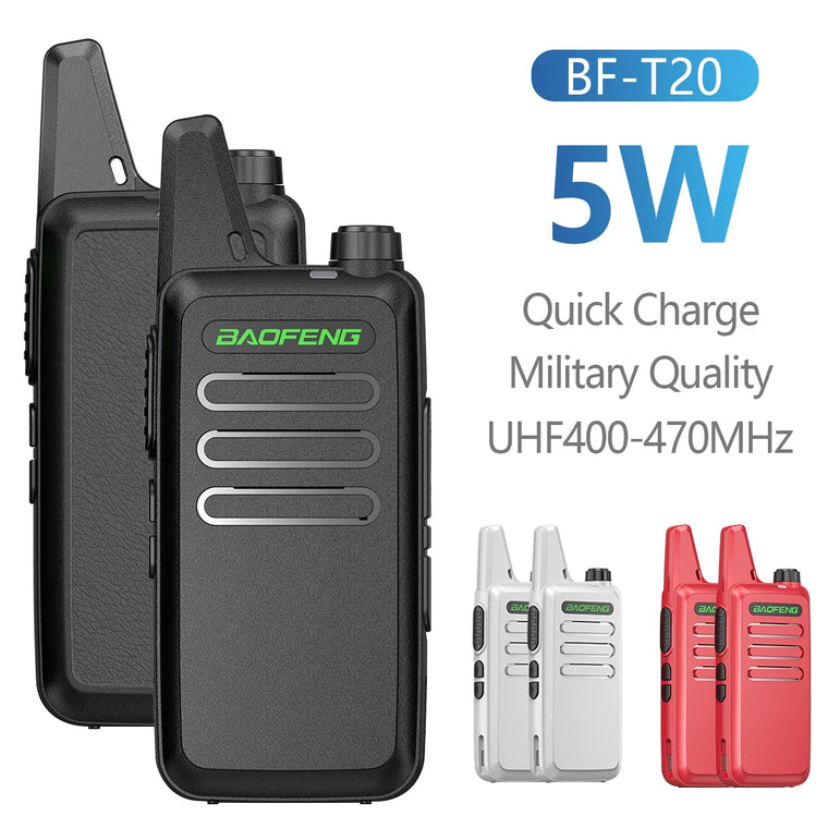 2PCS Mini Walkie Talkie Baofeng BF-T20 PortableTwo Way Radio Charging USB VOX For BF-C9 BF-888S KD-C1 for Station Hotel Hunting