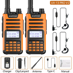 2PCS BAOFENG UV13 Pro V2 10W Waterproof Walkie Talkie UHF/VHF Dual Band UV13PRO with Typ-C Cable Upgrade of UV-10R Two Way Radio