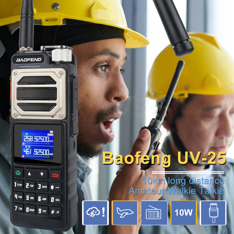 Baofeng UV-25 Walkie Talkie Air Band Receiving Scrambler Multi-band FM Vox 10W 999Ch Amateur Radio W/ Type-C 5200mAh Battery