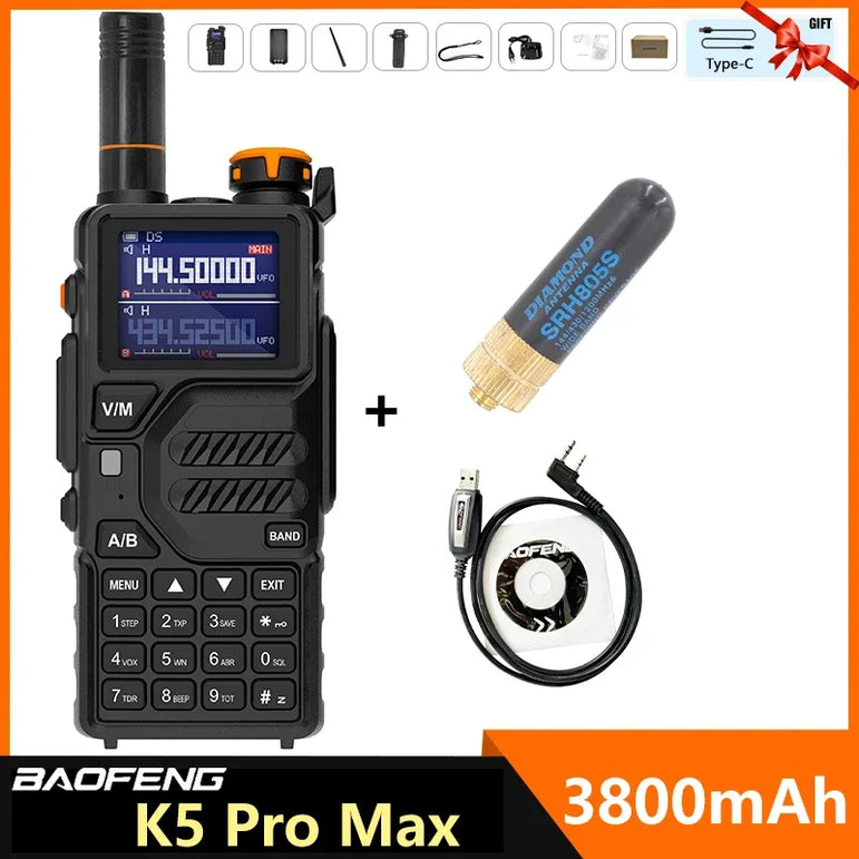 Baofeng K5 Pro Max Walkie Talkie 12W High Capacity UHF VHF AM FM Two Way Radio UVK5 Full Band LCD Noise Reduction DTMF Ham Radio
