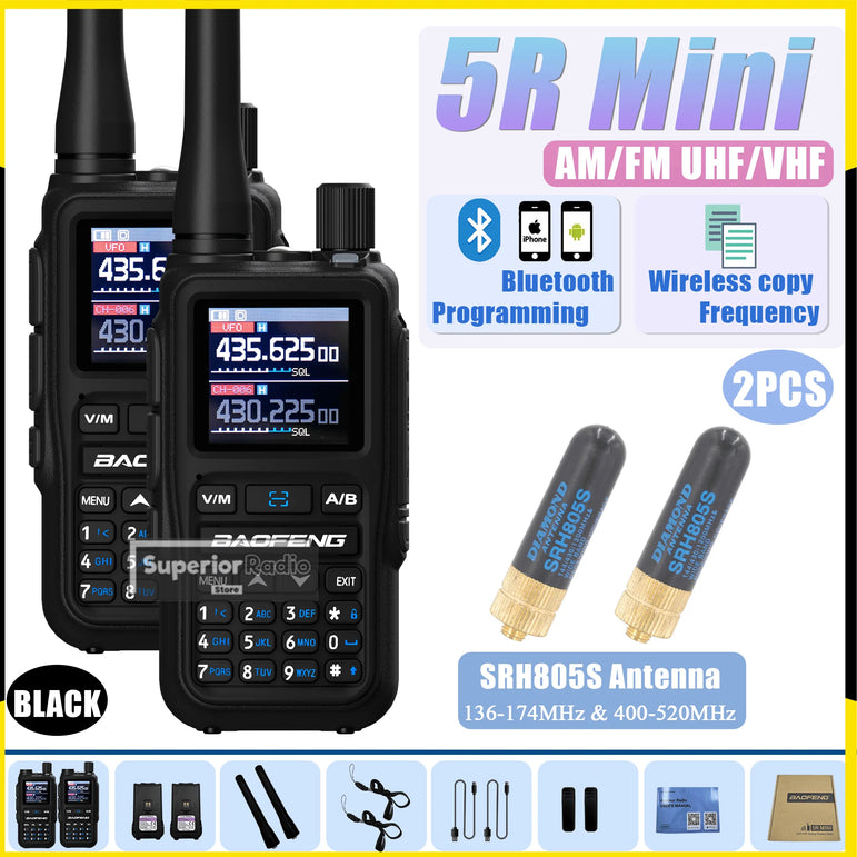 1/2PCS Baofeng UV-5R Mini Walkie Talkie Bluetooth Programming Type-C Dual PTT Lightweight 999 Channels Flashlight Frequency Copy