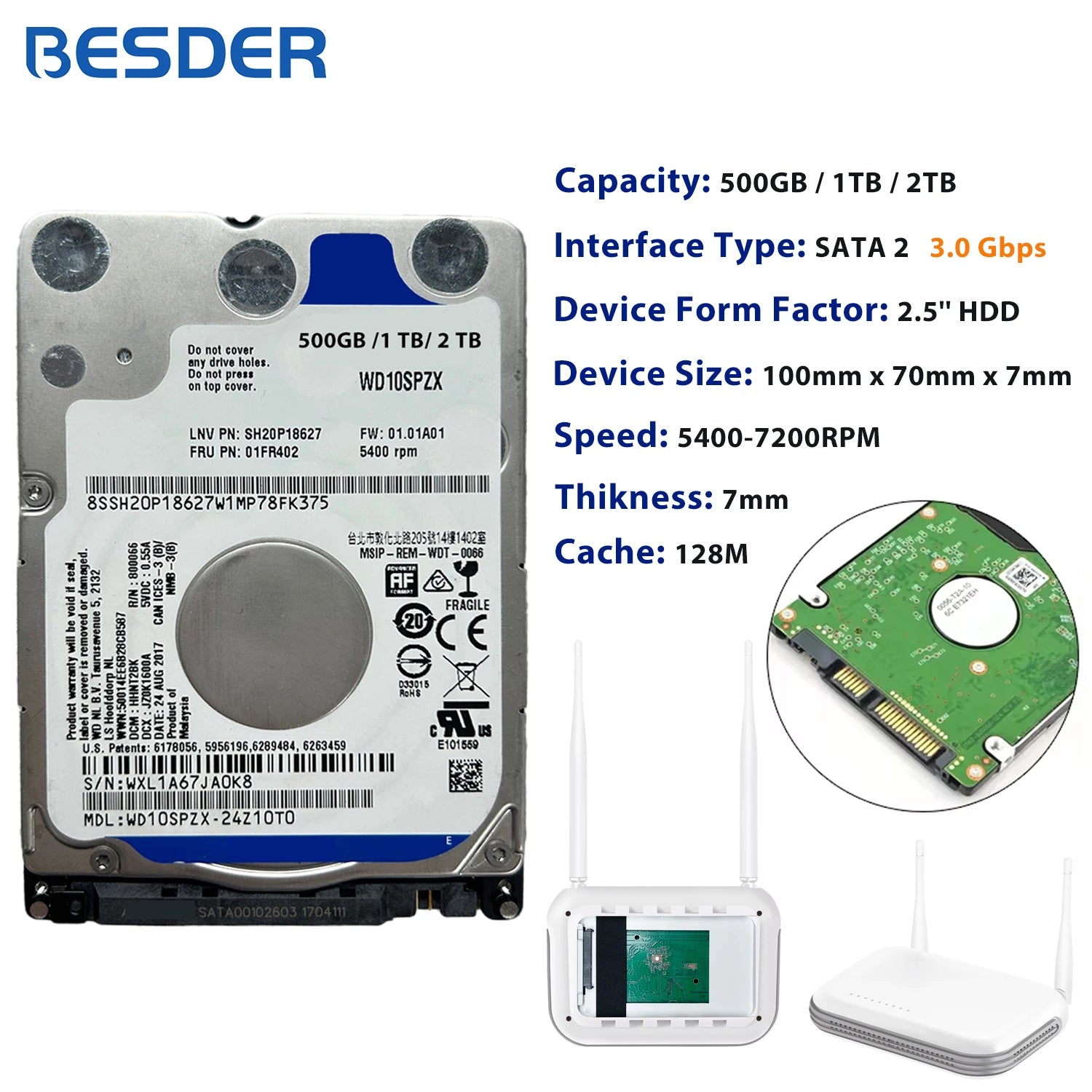500GB 1TB 2TB Internal Hard Disk Drive for NVR, Laptop, Desktop 2.5