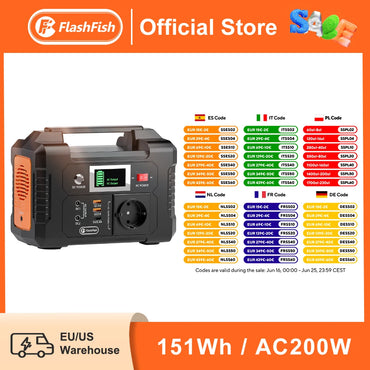 FF Flashfish 200W Portable Power Station 151Wh Solar Generator 230V AC DC Batteries Supply Outdoor Battery for Solar Panel Drone