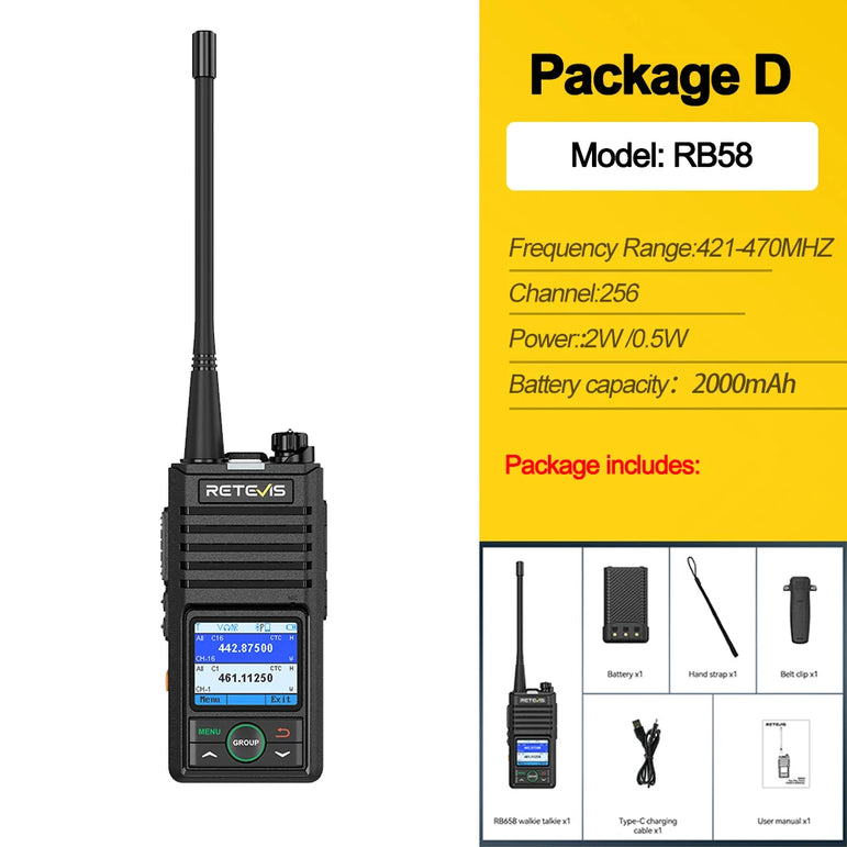 Retevis RB658 Walkie Talkie APP Control Long Range Walkie-talkie Bluetooth 5.0 UHF Professional Communication Radio for Camping