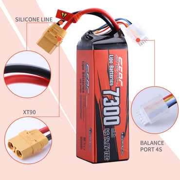 SUNPADOW 4S 14.8V Lipo Battery 7300mAh 70C Soft Pack with XT90 Plug for RC Vehicles Buggy Truggy Crawler Monster Truck Car Hobby
