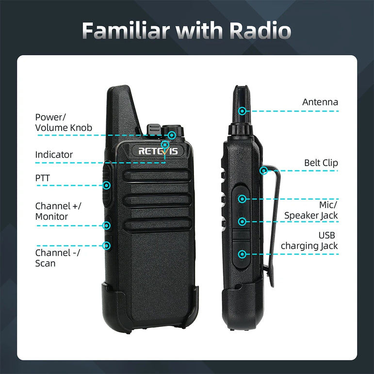 RETEVIS 2 pcs Mini Walkie Talkie PMR 446 Portable Two-way Radio ht PTT Walkie-talkies RT622 Portable Radio for Hunting Cafe RT22