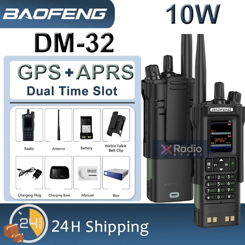 New BAOFENG DM-32 Walkie Talkie With Belt Holster DMR GPS 10W Programming Wireless Copy Frequency Type-C DM32 Ham Two Way Radios
