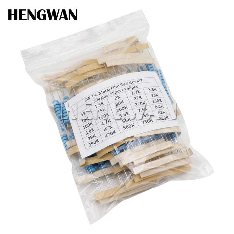 150PCS 300PCS 1/2W 1W 2W 3W Resistance 1% Metal Film Resistor Assortment Kit Set 30Kinds Each 5/10PCS 1R~750R 1K~820K Ohm