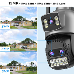 6K 15MP HD IP Camera Outdoor Three-Lens External WiFi Camera 4K 8MP Dual Screen Security PTZ Cam Auto Tracking Surveillance