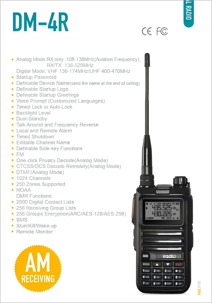 Iradio DM-UV4R DMR Radio Digital Walkie Talkie Dual Mode Dual Time Slot Two Way Radio 1024 Channels UHF VHF Communication Radio
