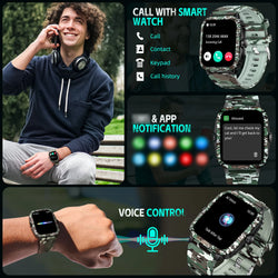 LaNikar Smart Watch 3ATM Waterproof Men 1.96" KT71 Fitness Tracker Heart Rate Bluetooth Call Camouflage Color Original Design