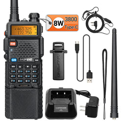 Baofeng UV-5R 8W Long Range Walkie Talkie 3800mAh Type-c Ham Amateur Communication Two Way Radio for Adults Camping