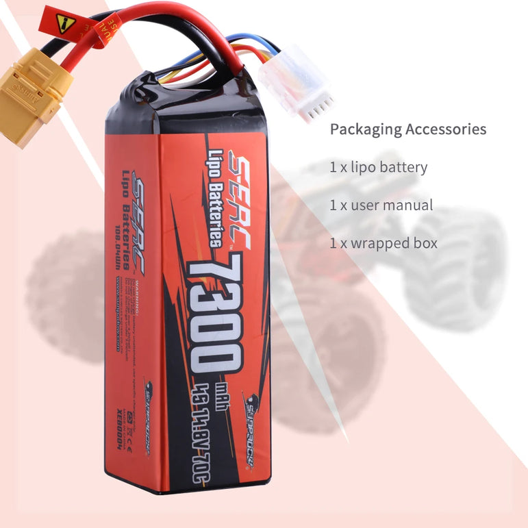 SUNPADOW 4S 14.8V Lipo Battery 7300mAh 70C Soft Pack with XT90 Plug for RC Vehicles Buggy Truggy Crawler Monster Truck Car Hobby