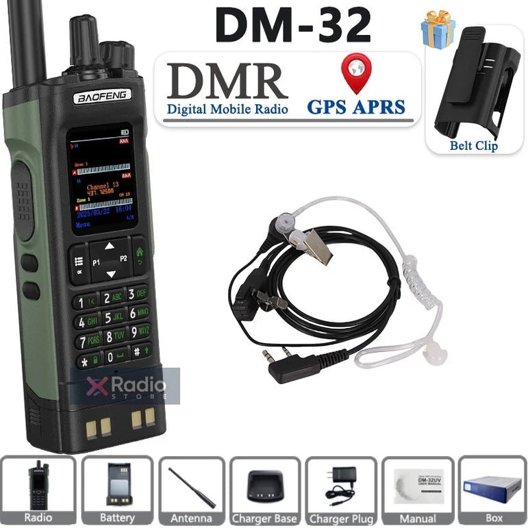 New BAOFENG DM-32 Walkie Talkie With Belt Holster DMR GPS 10W Programming Wireless Copy Frequency Type-C DM32 Ham Two Way Radios