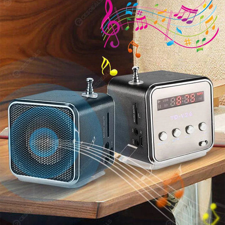 TD-V26 Mini Speaker  FM Radio Receiver MP3 Music Player LCD soundbar Micro SD TF Music Stereo Loudspeaker