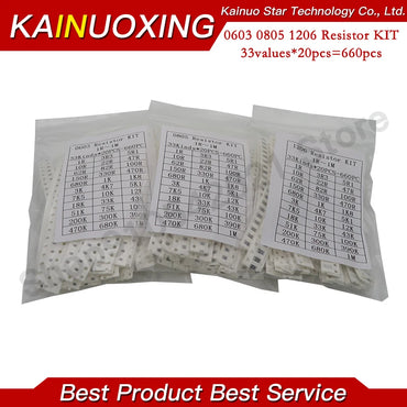 0402 0603 0805 1206 1210 2512 SMD Resistor Kit KAINUOXING Assorted Kit 1K 10K 100K 1R 10R 100R 220R 1% 5%
