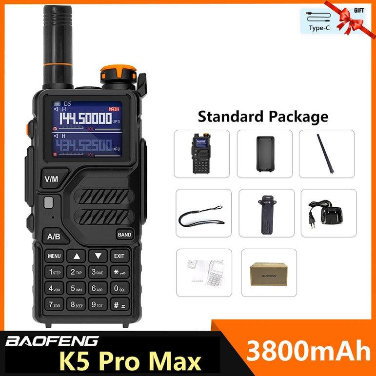 Baofeng K5 Pro Max Walkie Talkie 12W High Capacity UHF VHF AM FM Two Way Radio UVK5 Full Band LCD Noise Reduction DTMF Ham Radio