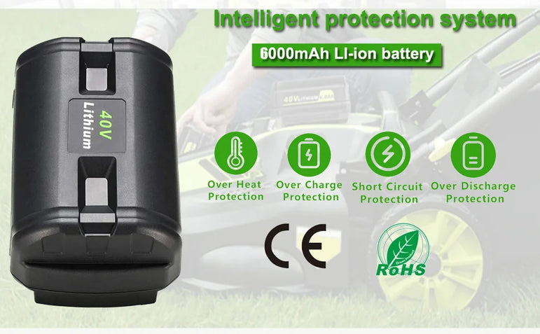 JYJZPB 6.0Ah 40V Battery Replacement for Ryobi Compatible with Ryobi 40V Lithium-Ion Rapid Charger 40V and Cordless Power Tools