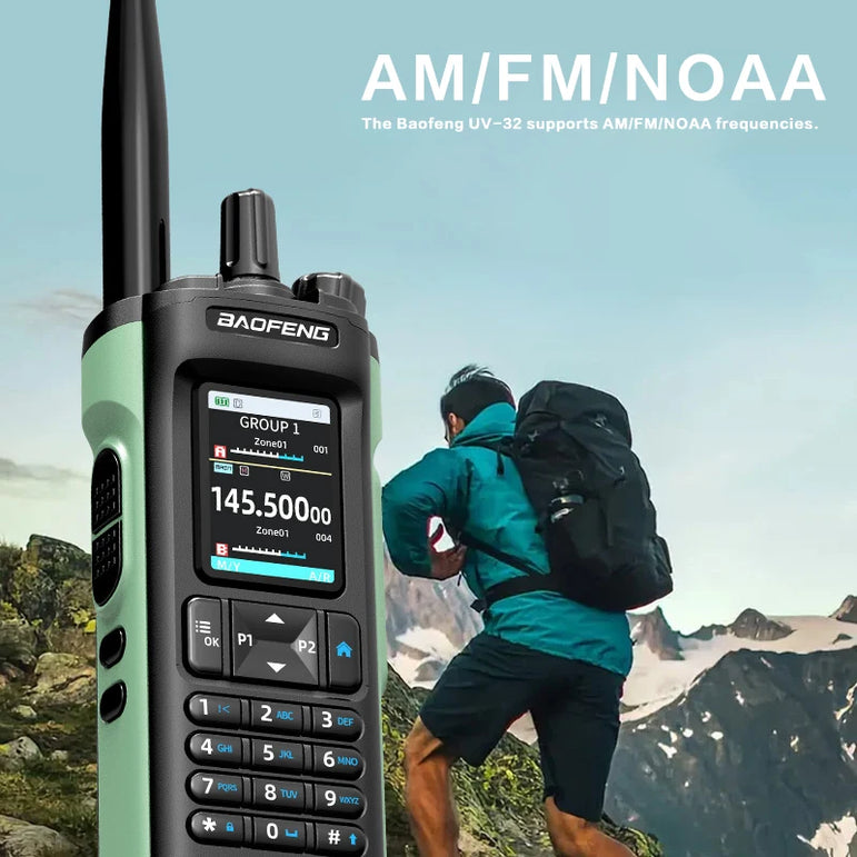 New BAOFENG UV-32 Walkie Talkie GPS 10W Bluetooth APP Programming Multi Band Wireless Copy Frequency Type-C UV32 Ham 2 Way Radio