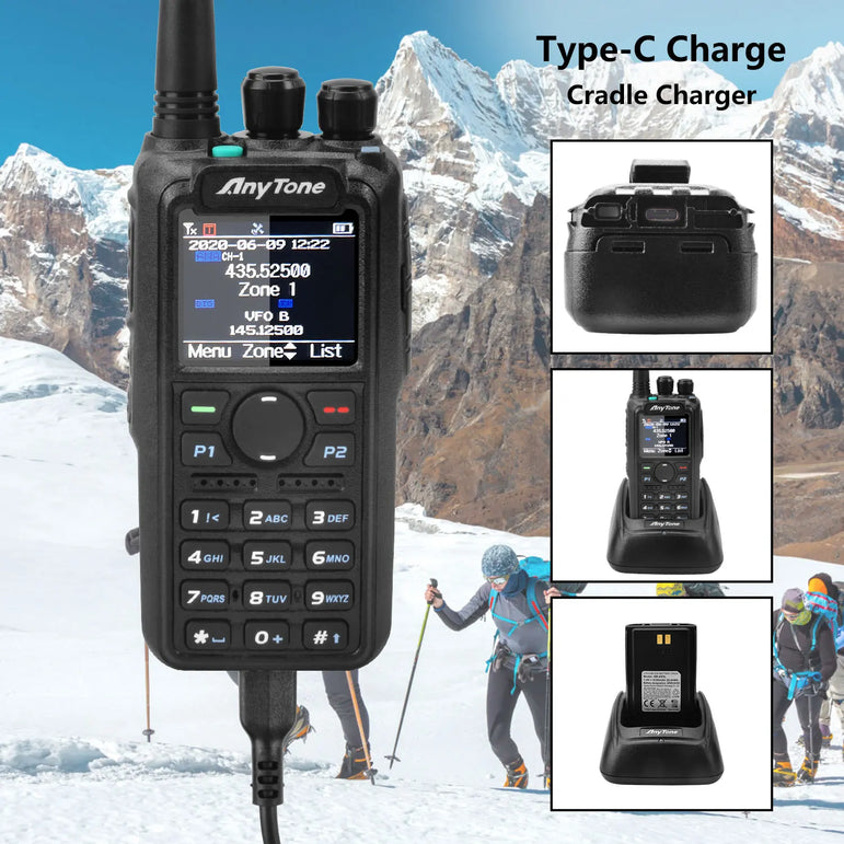 AnyTone AT-D878UVII Plus Dual Band Bluetooth PTT Digital/Analog APRS RX & TX AES256 Ecryption USB-C Charge Walkie Talkie