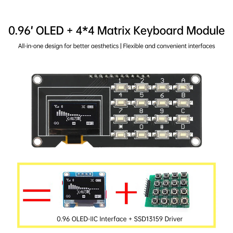 0.96 inch/1.3 inch  LCD Screen Board OLED Display Module IIC White SH1106 SSD1306 SSD1315 with 4x4 Key Matrix Keypadfor Arduino