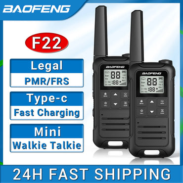 2pcs Baofeng F22 Mini PTT Walkie Talkie PMR FRS Portable LCD Display Two-way Radio Support Type-C Charger For Hunting Camping