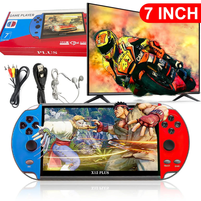 X12 Plus Handheld Game Console 7.1 inch HD Screen Handheld Portable Video Player Built-in 10,000 Classic Video Games Console