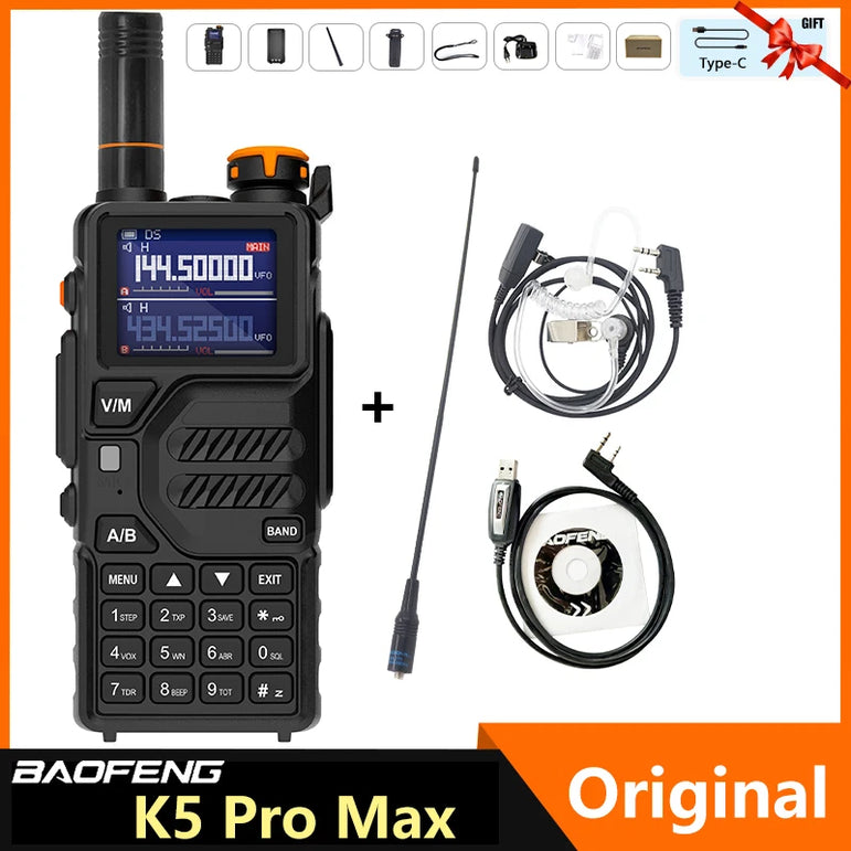 Baofeng K5 Pro Max Walkie Talkie 12W High Capacity UHF VHF AM FM Two Way Radio UVK5 Full Band LCD Noise Reduction DTMF Ham Radio