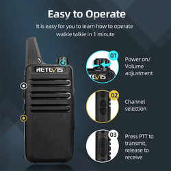 RETEVIS 2 pcs Mini Walkie Talkie PMR 446 Portable Two-way Radio ht PTT Walkie-talkies RT622 Portable Radio for Hunting Cafe RT22