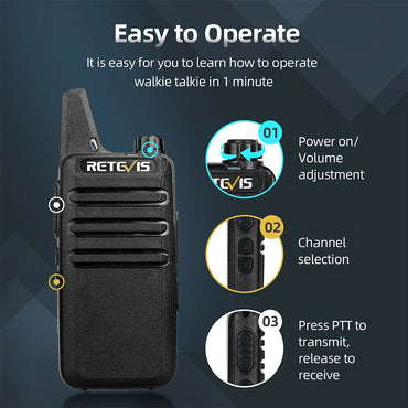 RETEVIS 2 pcs Mini Walkie Talkie PMR 446 Portable Two-way Radio ht PTT Walkie-talkies RT622 Portable Radio for Hunting Cafe RT22