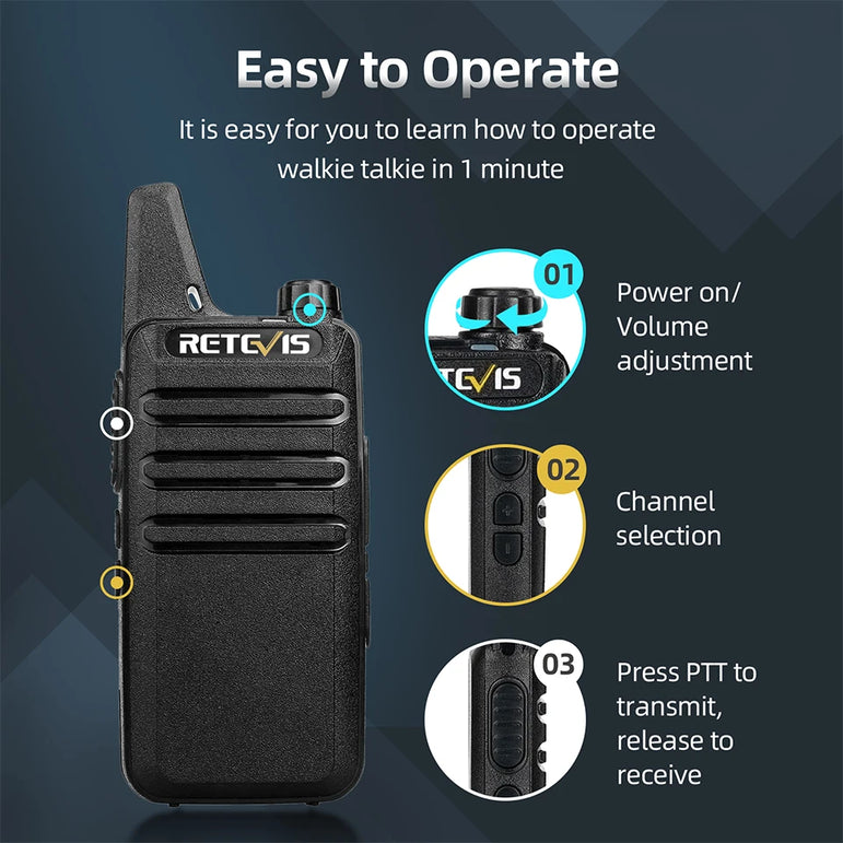 RETEVIS 2 pcs Mini Walkie Talkie PMR 446 Portable Two-way Radio ht PTT Walkie-talkies RT622 Portable Radio for Hunting Cafe RT22