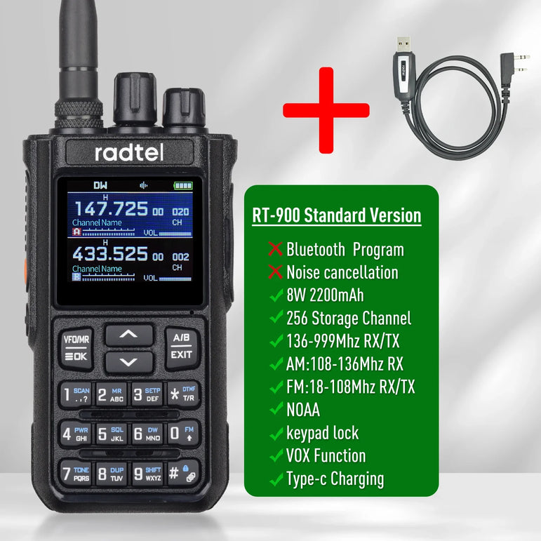 Radtel RT-900 8W Multi-band  Walkie Talkie 256 CH Air Band Two Way Radio Station Aviation NOAA Amateur Police Marine River PTT