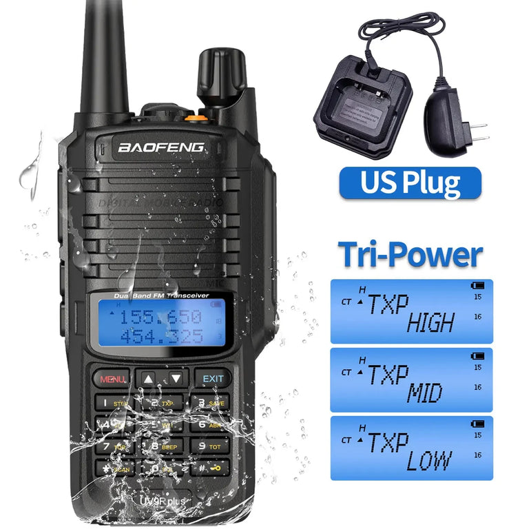 Baofeng UV-9R Plus IP68 Dual Band Waterproof Walkie Talkie 10KM Long Range Portable HF Transceiver CB Hunting Ham Radio