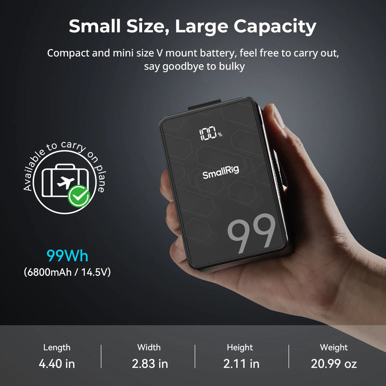 SmallRig VB99 SE mini V-Mount Battery 99Wh / 6800mAh V Mount Battery with PD65W USB-C Fast Charging for Camera Camcorder Monitor