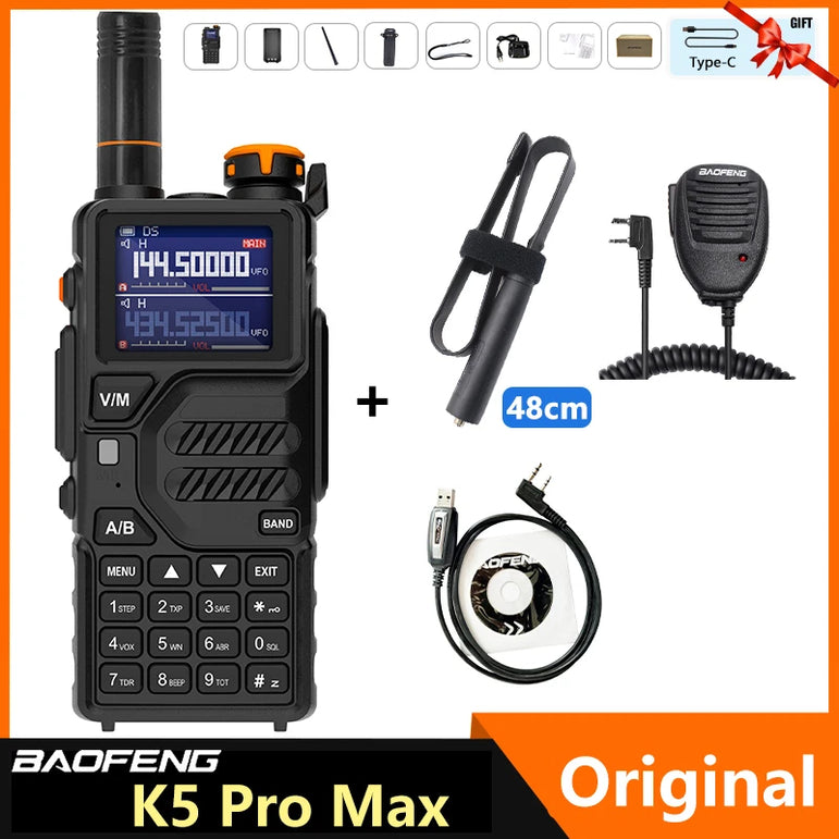 Baofeng K5 Pro Max Walkie Talkie 12W High Capacity UHF VHF AM FM Two Way Radio UVK5 Full Band LCD Noise Reduction DTMF Ham Radio