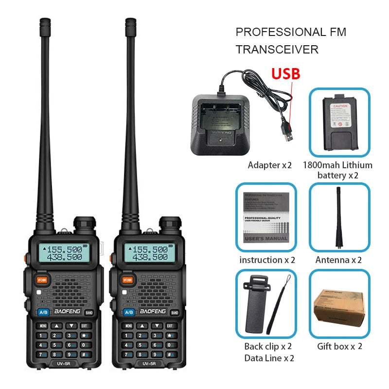 1/2PCS Baofeng UV 5R walkie talkie remote communication dual band VHF UHF FM transceiver bidirectional USB fast charging