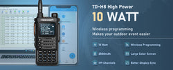 TIDRADIO 10W Walkie Talkie long range Portable Radio connection cell Phone Outdoor Programming Two Way Commutator TD-H8 VHF UHF