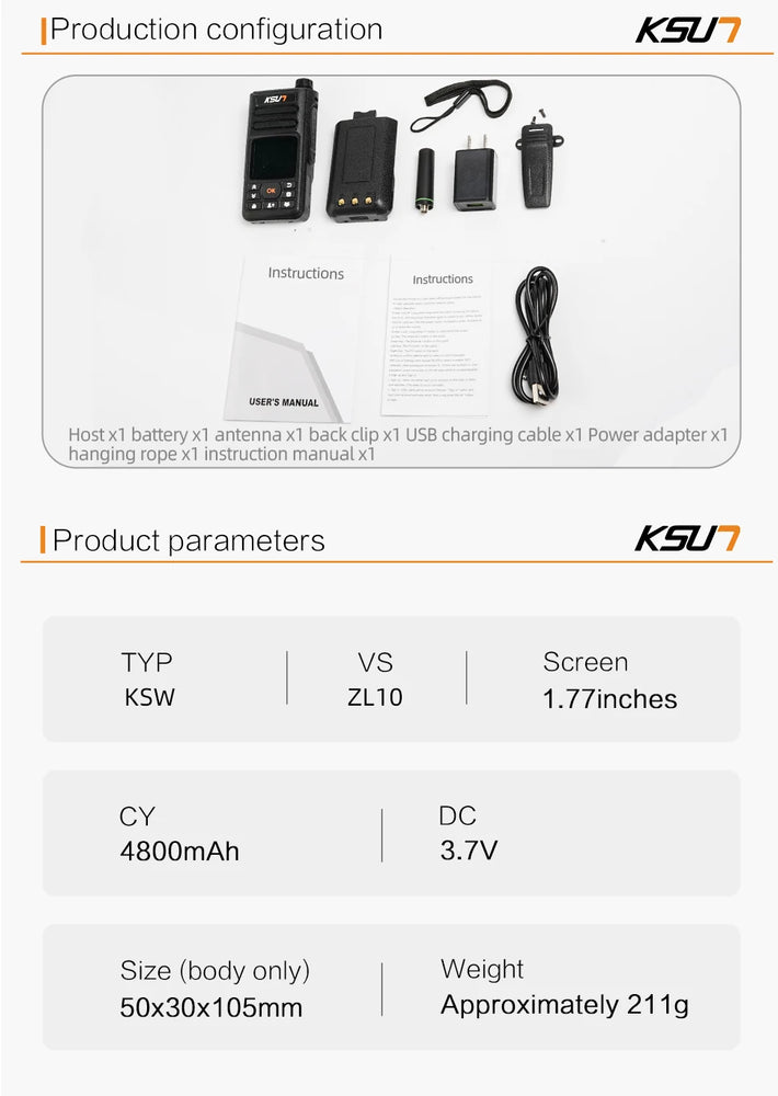 KSUN ZL10 Zello Walkie Talkie Handy Long Range 4G GPS Wifi Blue tooth Mobile Ham Radio Two Way Radio Walkie Talkie 100km