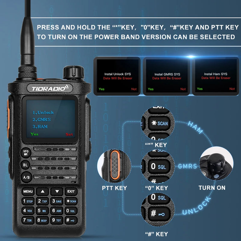 TIDRADIO 10W Walkie Talkie long range Portable Radio connection cell Phone Outdoor Programming Two Way Commutator TD-H8 VHF UHF