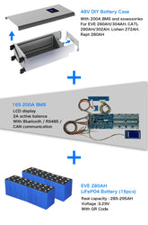 US Stock 3.0 Seplos 51.2V 280AH 310AH 320AH Lifepo4 Battery Kits CAN RS485 BMS 2A Active Balancer DIY Case Home Solar