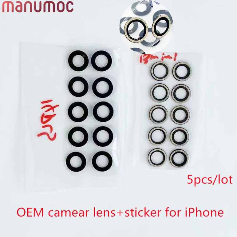 5set OEM Back Camera Glass Lens With Sticker Tape For iPhone 7 8 Plus X XS Max XR 11 13 Pro 14 Plus 12 mini 15 16 Phone Repair