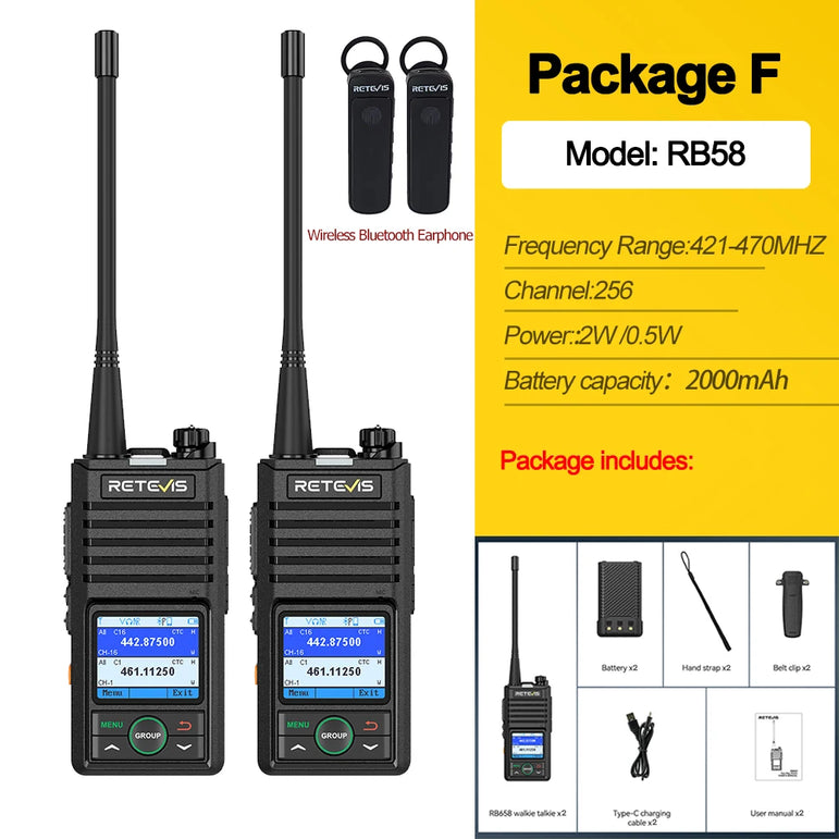 Retevis RB658 Walkie Talkie APP Control Long Range Walkie-talkie Bluetooth 5.0 UHF Professional Communication Radio for Camping