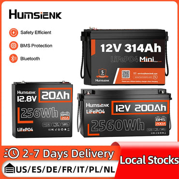 Humsienk 12V 20Ah 100Ah 200Ah 314Ah LiFePO4 Battery Rechargeable Cells 15000 Cycle BMS For RV/ Vans/ Camping/ Home Storage/Solar