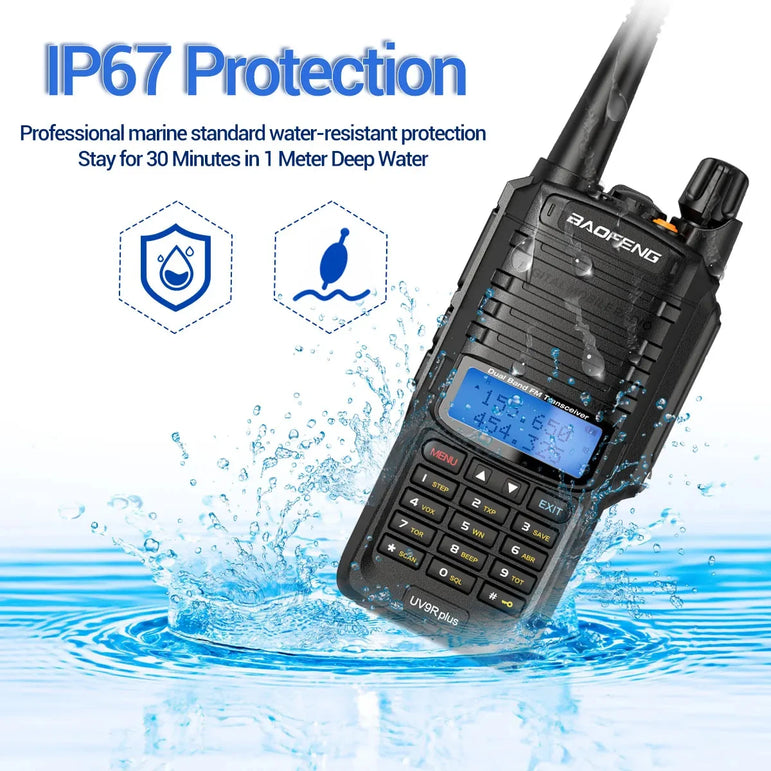 Baofeng UV-9R Plus IP68 Dual Band Waterproof Walkie Talkie 10KM Long Range Portable HF Transceiver CB Hunting Ham Radio